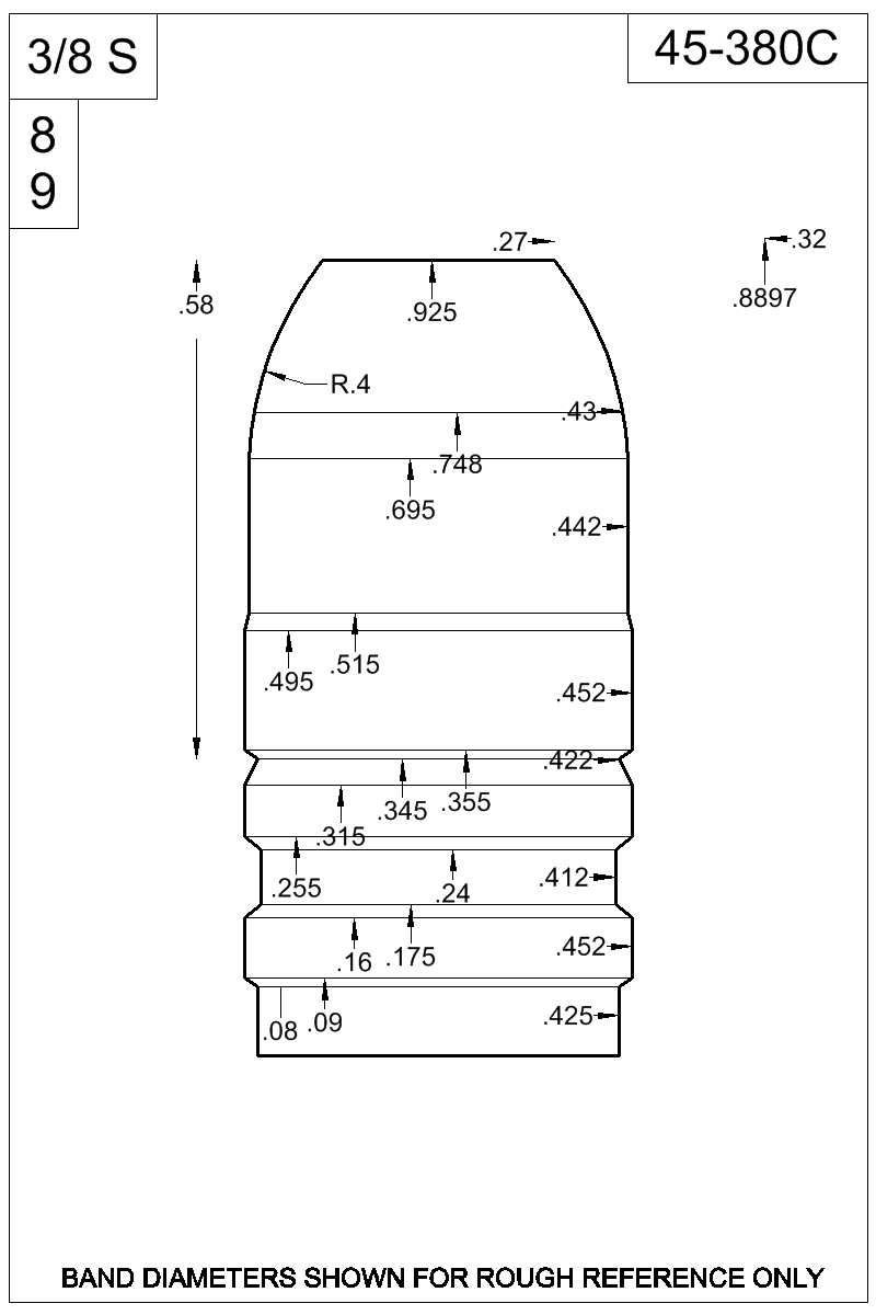 Dimensioned view of bullet 45-380C