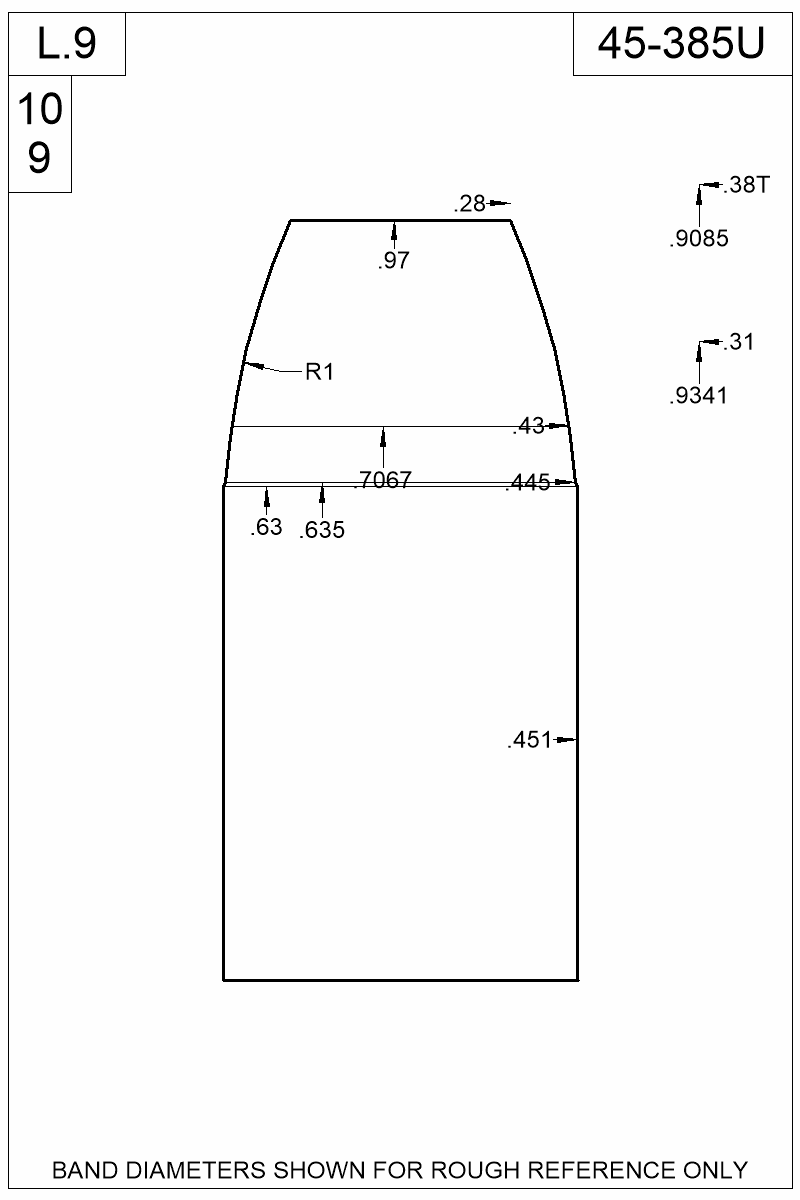 Dimensioned view of bullet 45-385U