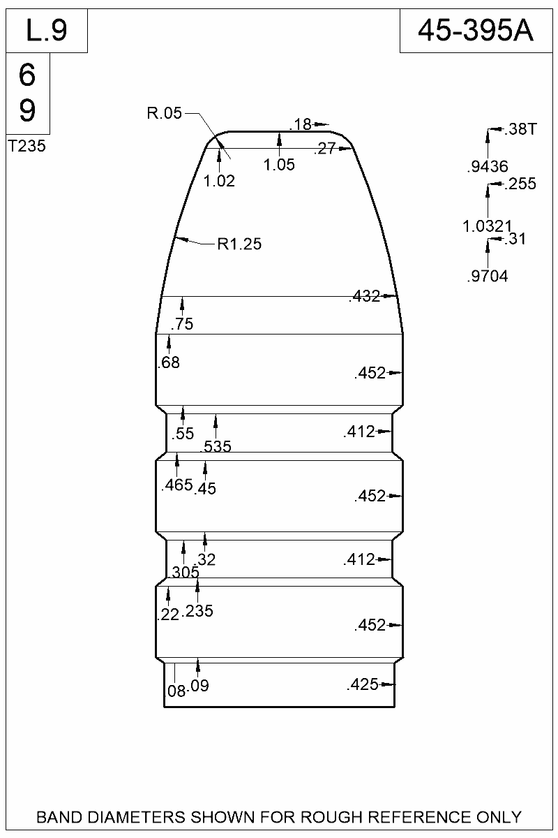 Dimensioned view of bullet 45-395A