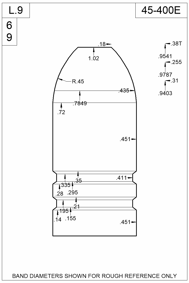 Dimensioned view of bullet 45-400E
