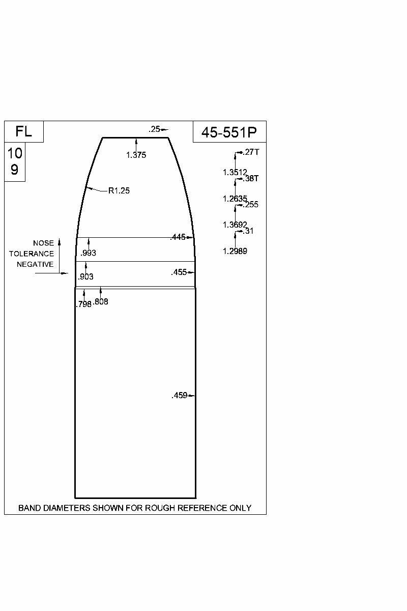 Dimensioned view of bullet 45-551P