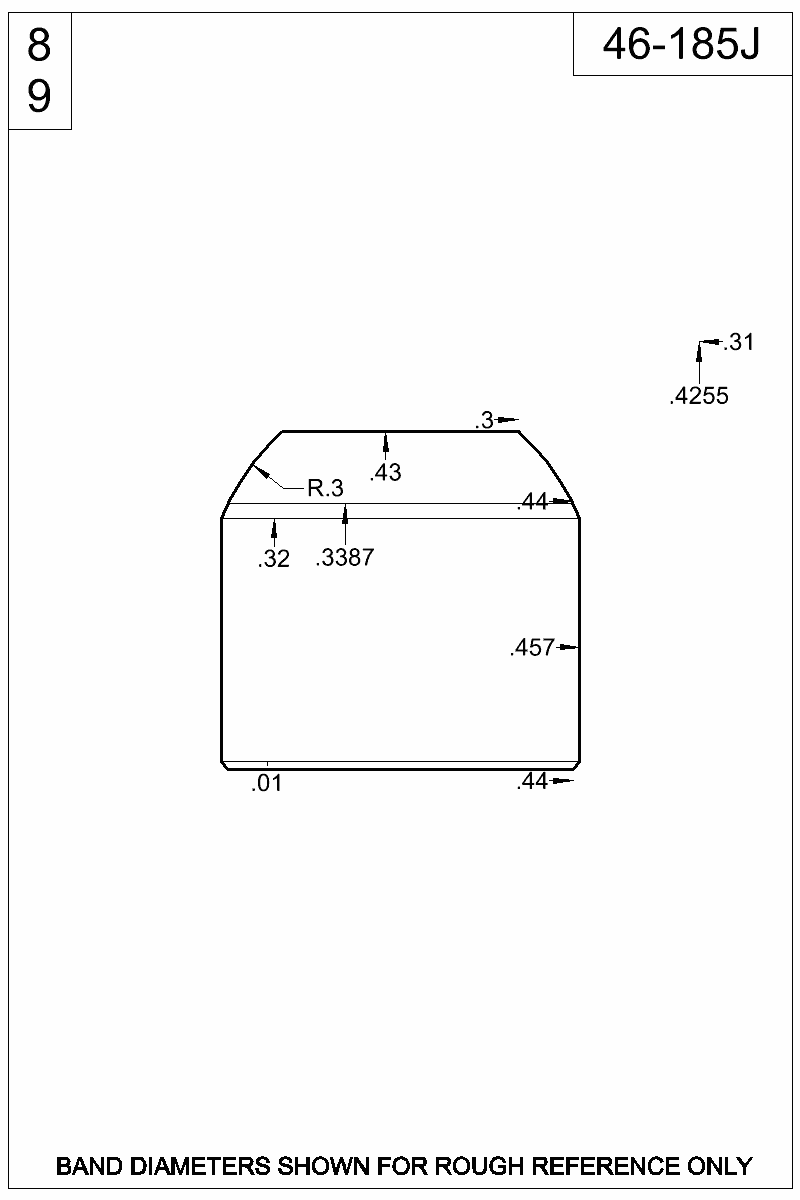 Dimensioned view of bullet 46-185J