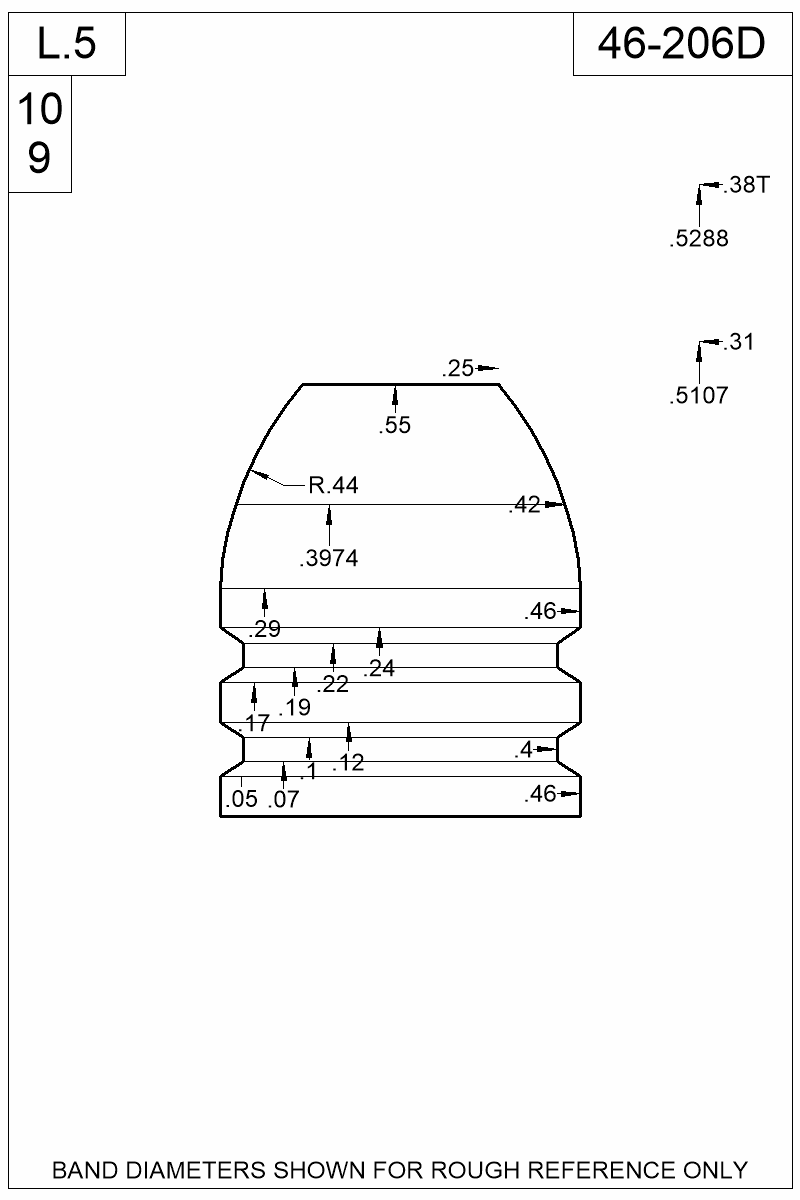 Dimensioned view of bullet 46-206D