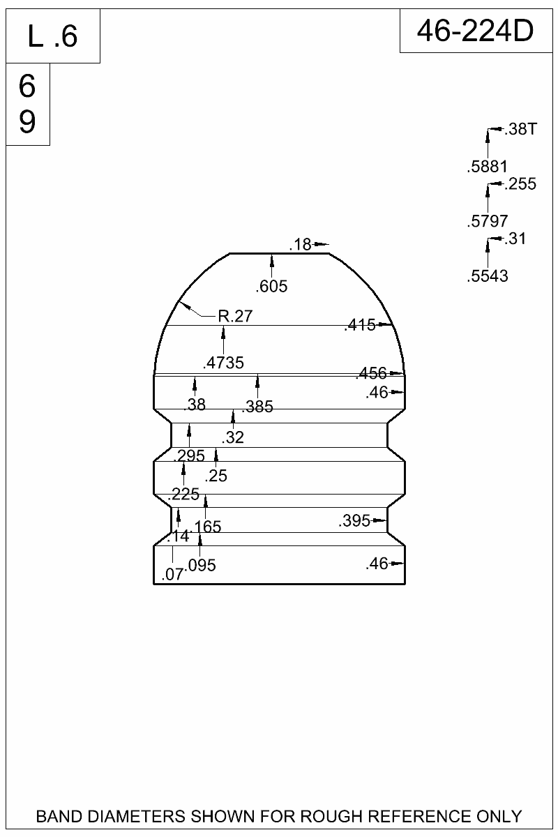 Dimensioned view of bullet 46-224D
