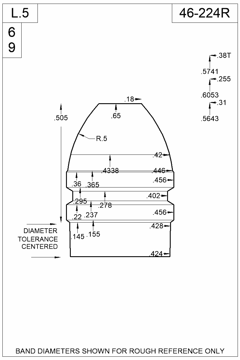 Dimensioned view of bullet 46-224R