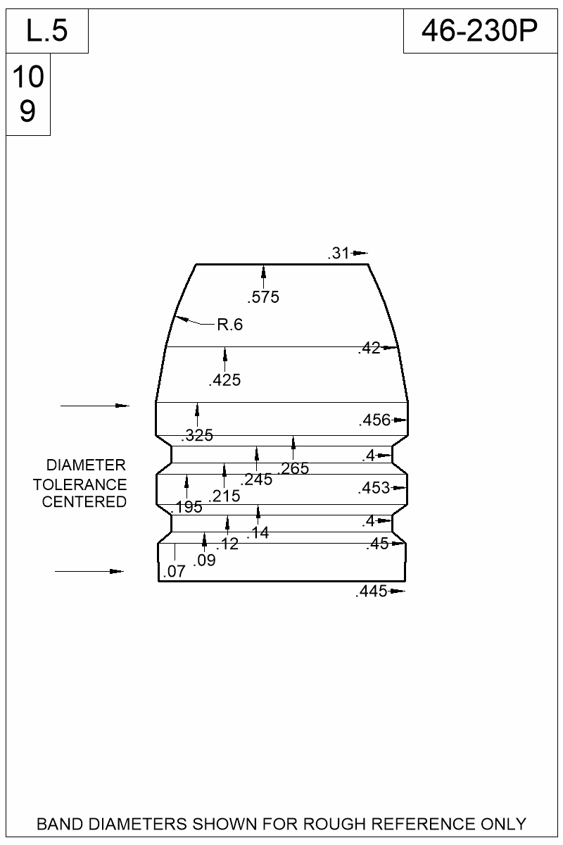Dimensioned view of bullet 46-230P