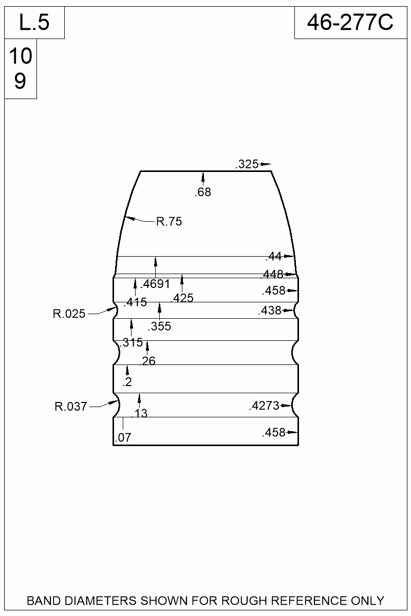 Dimensioned view of bullet 46-277C