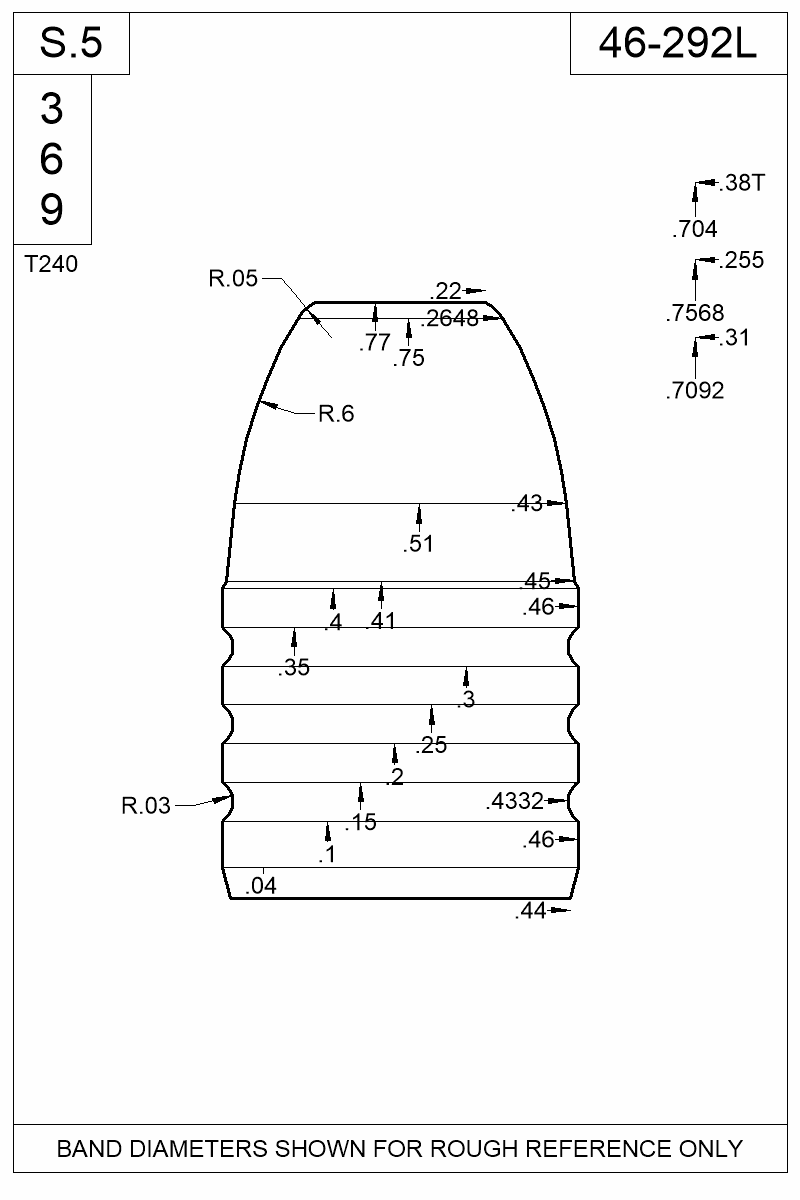 Dimensioned view of bullet 46-292L
