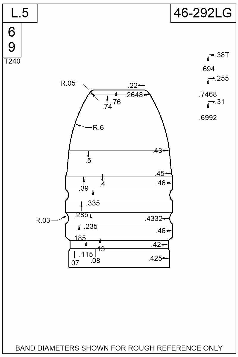 Dimensioned view of bullet 46-292LG