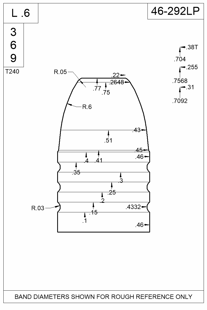Dimensioned view of bullet 46-292LP