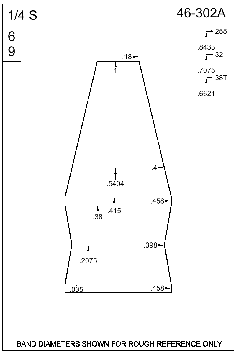 Dimensioned view of bullet 46-302A