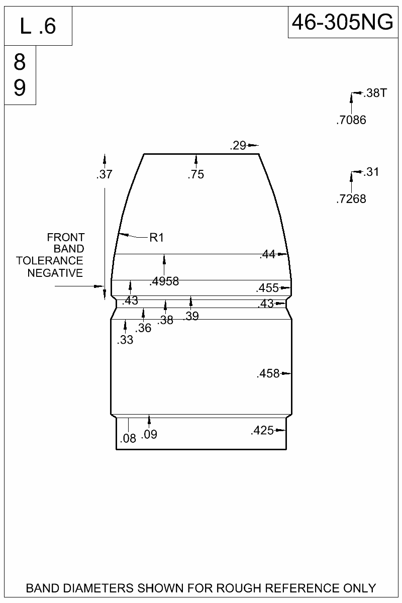 Dimensioned view of bullet 46-305NG