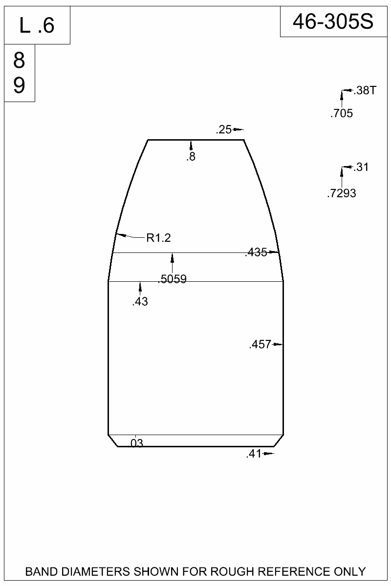 Dimensioned view of bullet 46-305S
