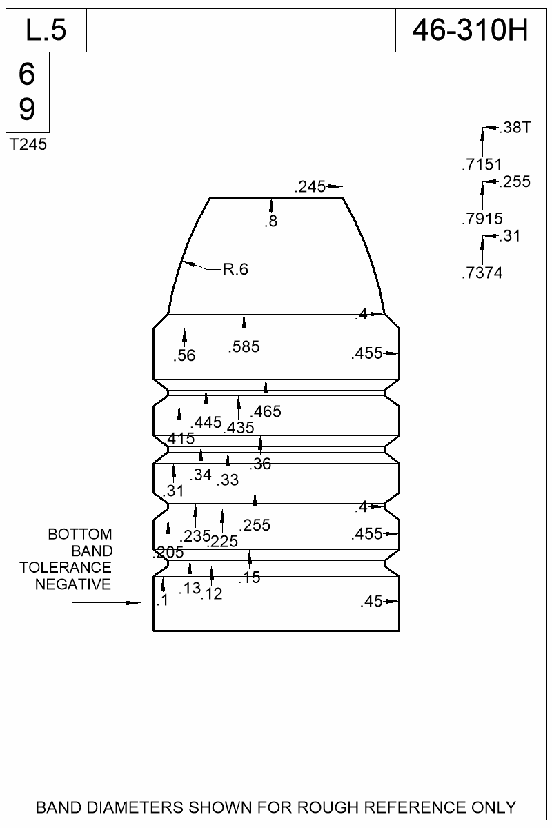 Dimensioned view of bullet 46-310H