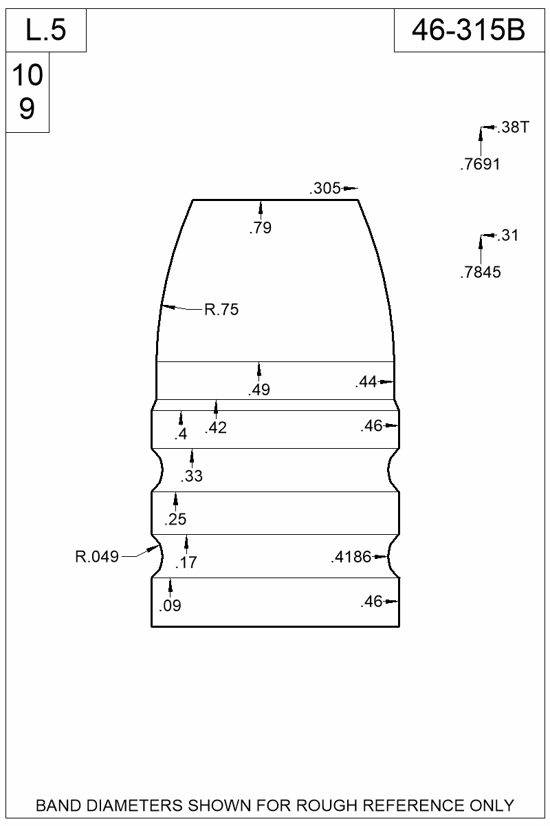 Dimensioned view of bullet 46-315B