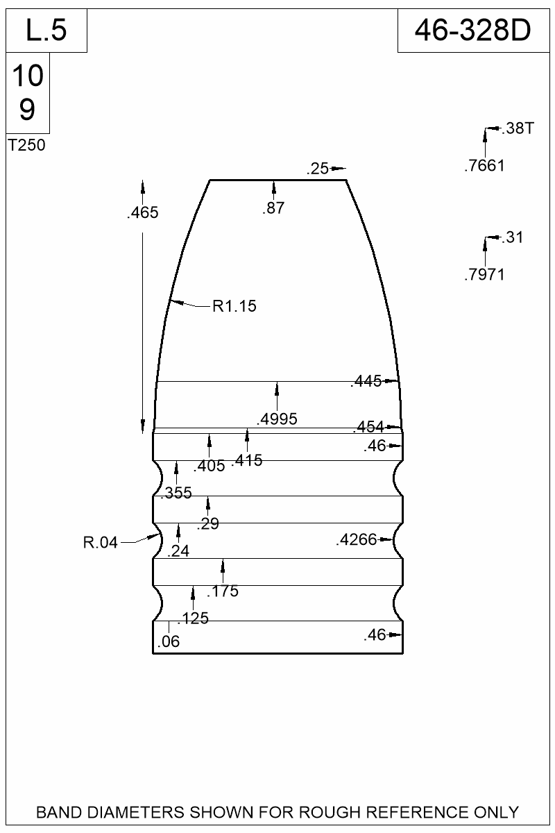Dimensioned view of bullet 46-328D