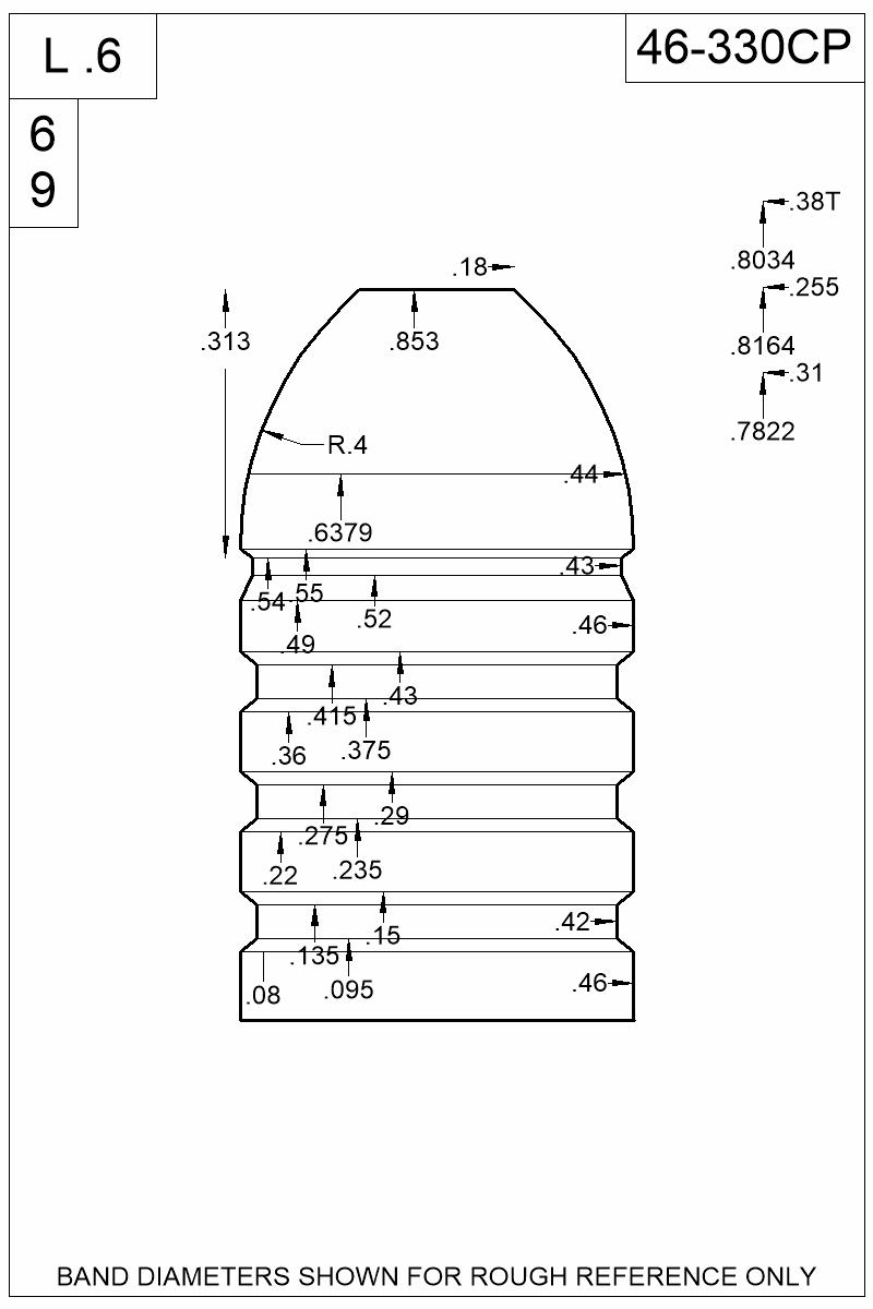Dimensioned view of bullet 46-330CP