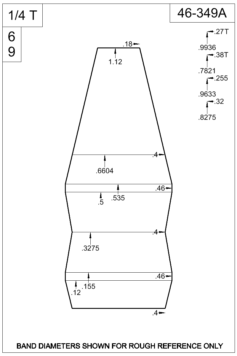 Dimensioned view of bullet 46-349A