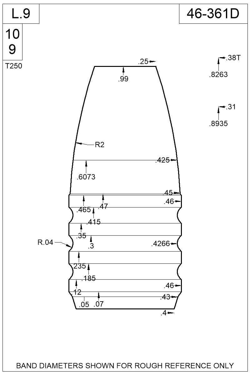 Dimensioned view of bullet 46-361D