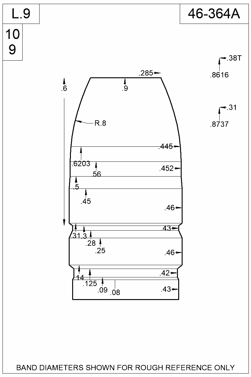 Dimensioned view of bullet 46-364A