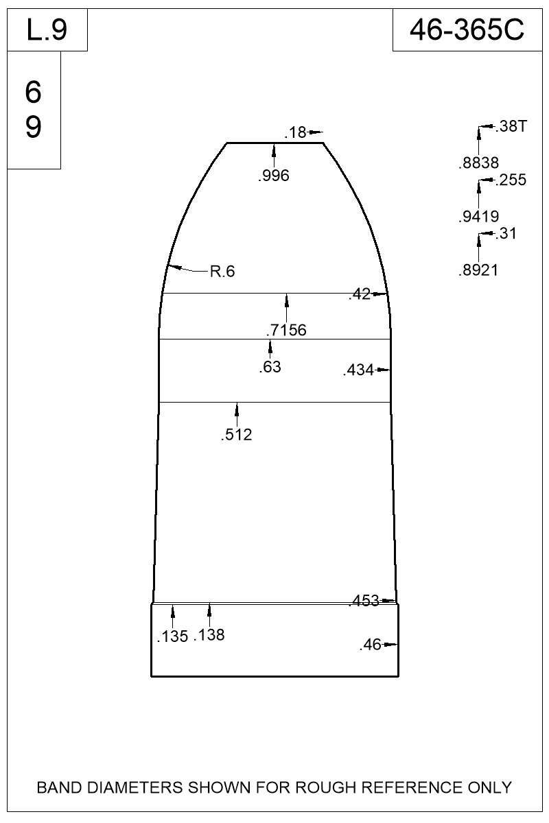 Dimensioned view of bullet 46-365C