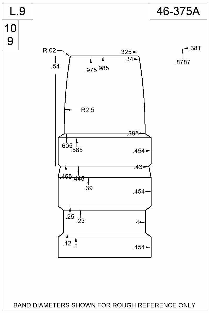 Dimensioned view of bullet 46-375A