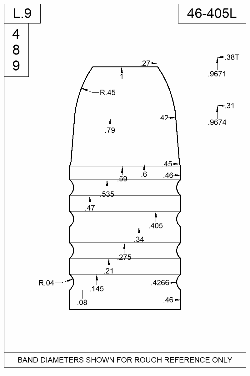 Dimensioned view of bullet 46-405L