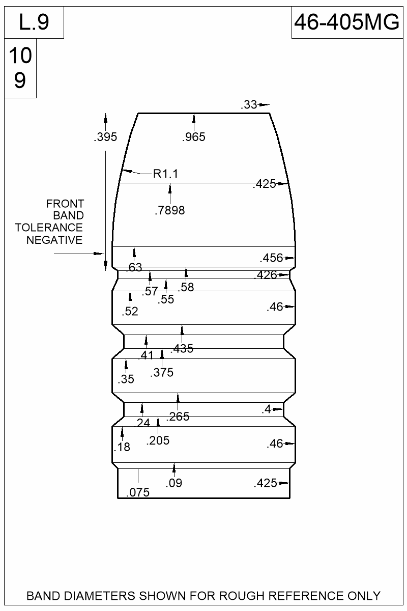 Dimensioned view of bullet 46-405MG