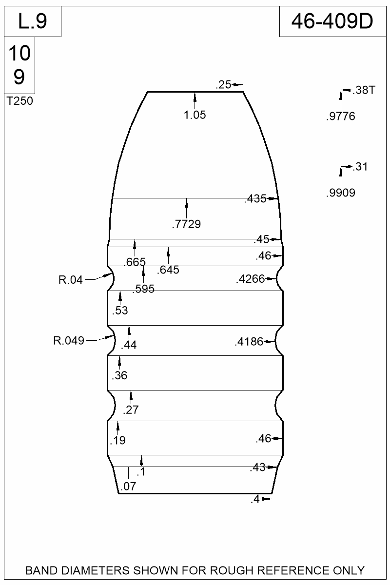 Dimensioned view of bullet 46-409D