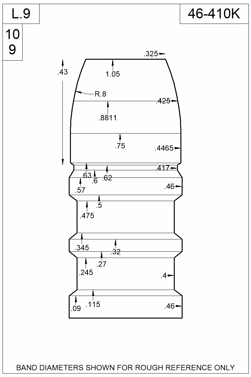 Dimensioned view of bullet 46-410K