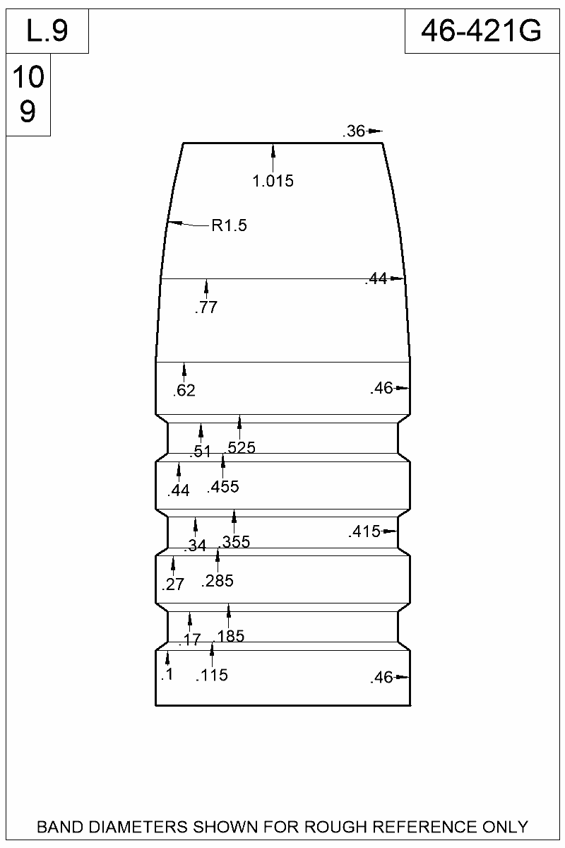 Dimensioned view of bullet 46-421G