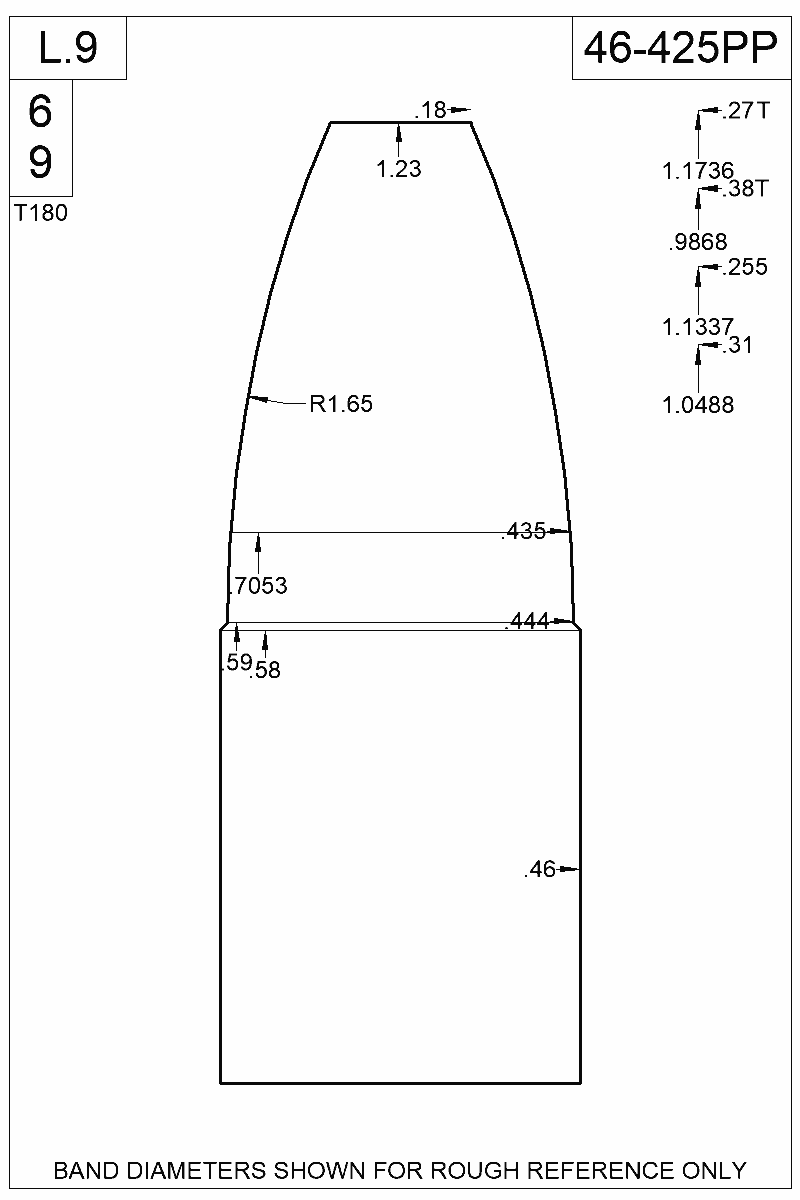 Dimensioned view of bullet 46-425PP