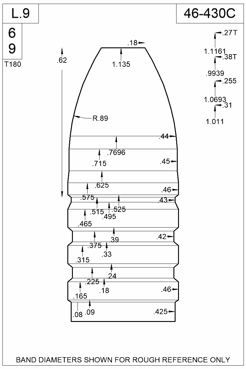 Dimensioned view of bullet 46-430C