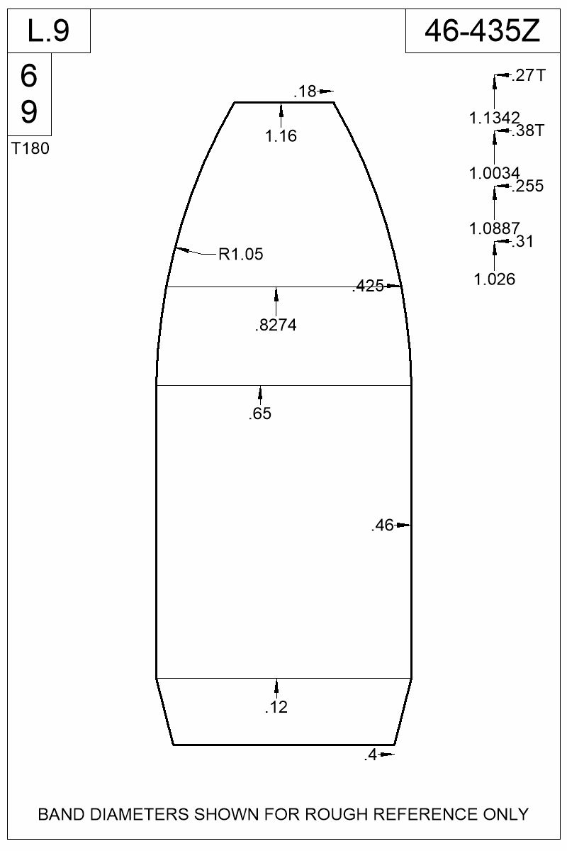 Dimensioned view of bullet 46-435Z