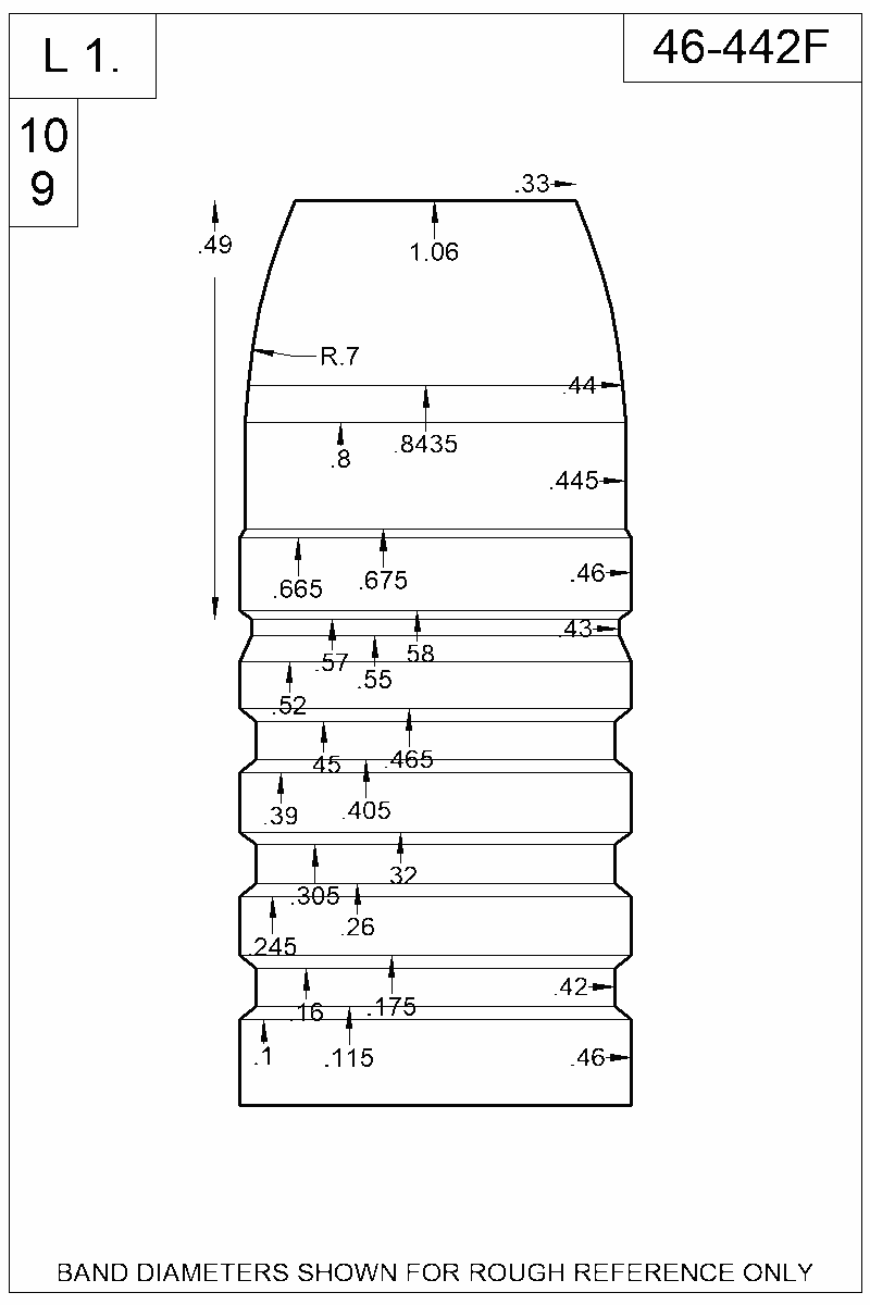 Dimensioned view of bullet 46-442F