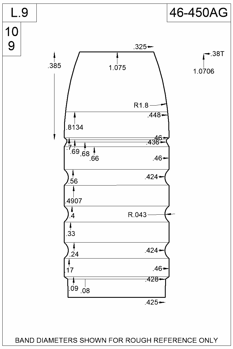Dimensioned view of bullet 46-450AG