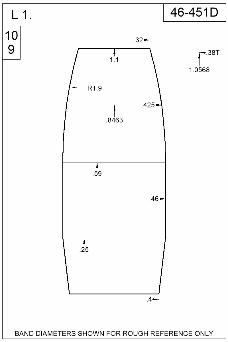 Dimensioned view of bullet 46-451D