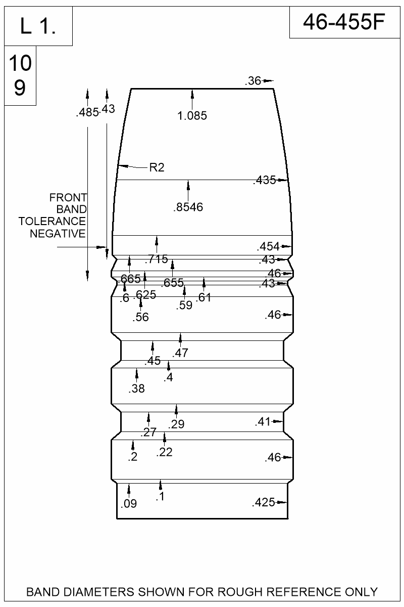 Dimensioned view of bullet 46-455F