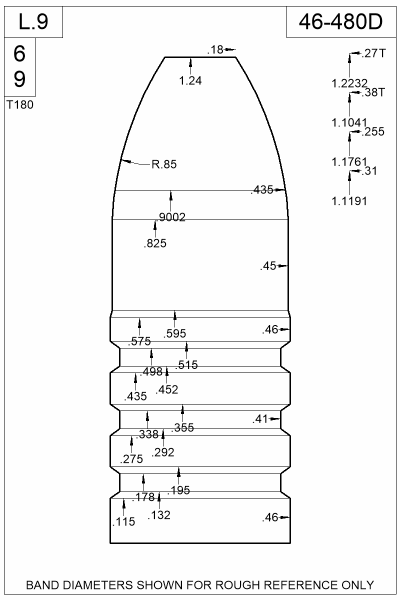 Dimensioned view of bullet 46-480D