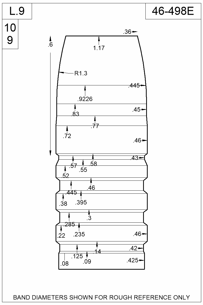 Dimensioned view of bullet 46-498E