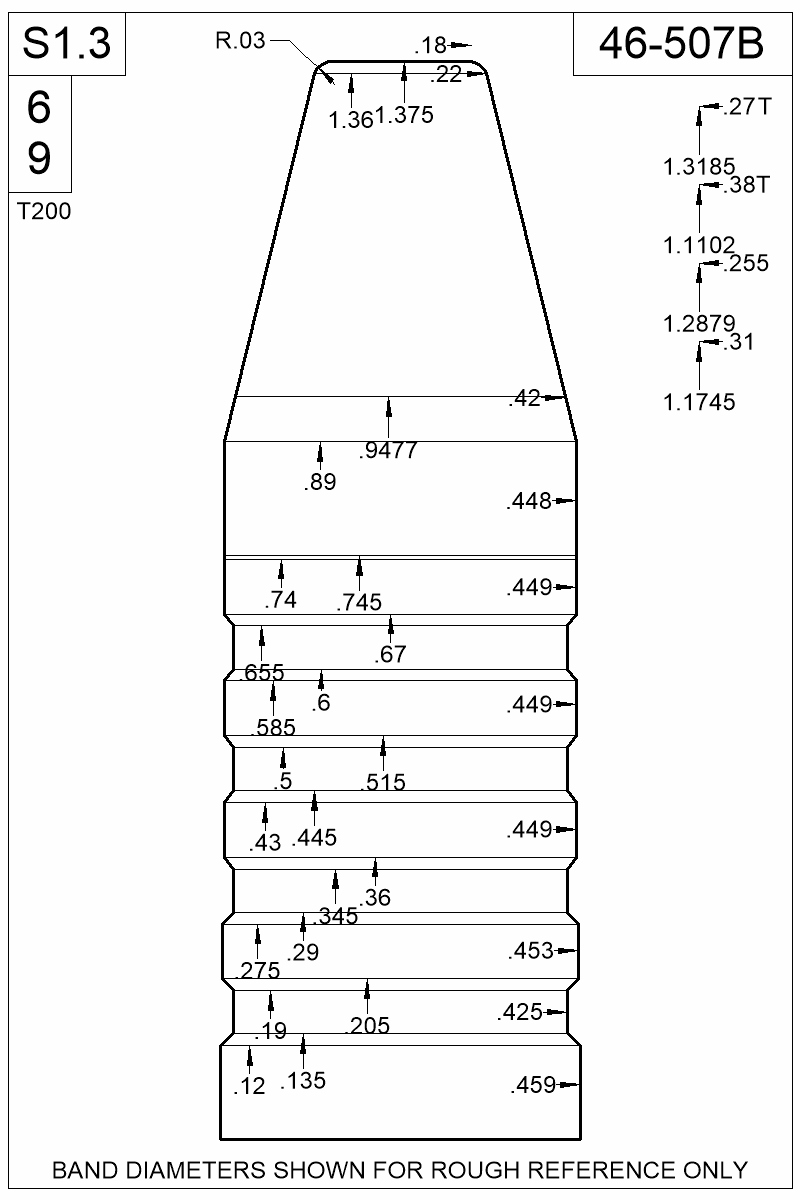 Dimensioned view of bullet 46-507B