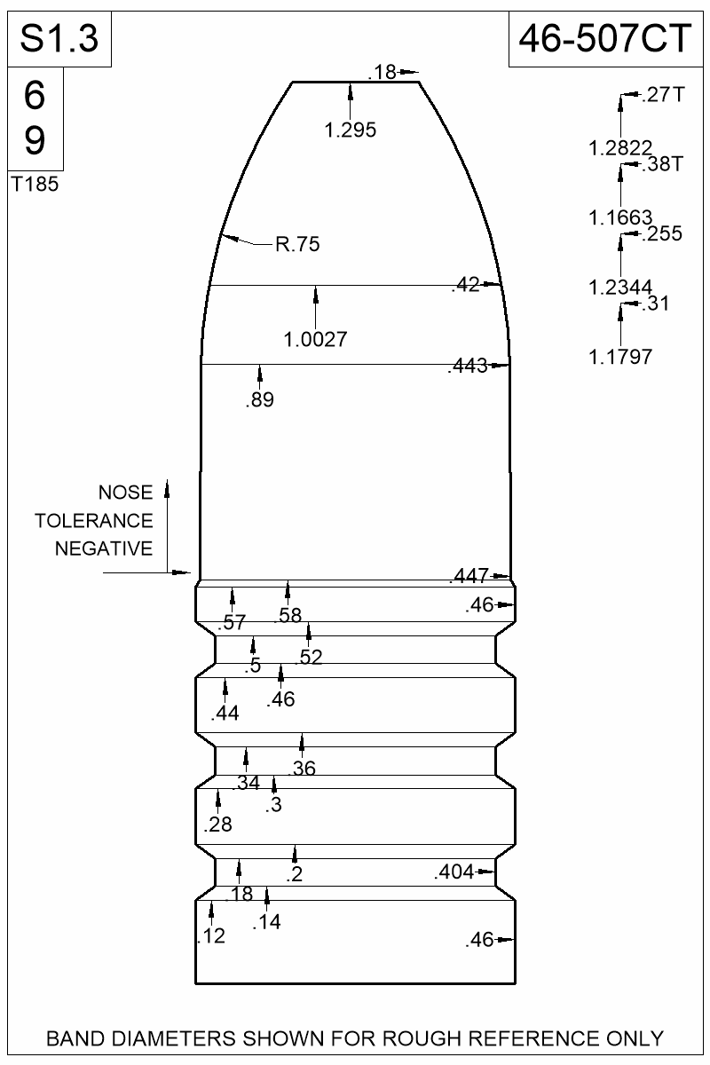 Dimensioned view of bullet 46-507CT