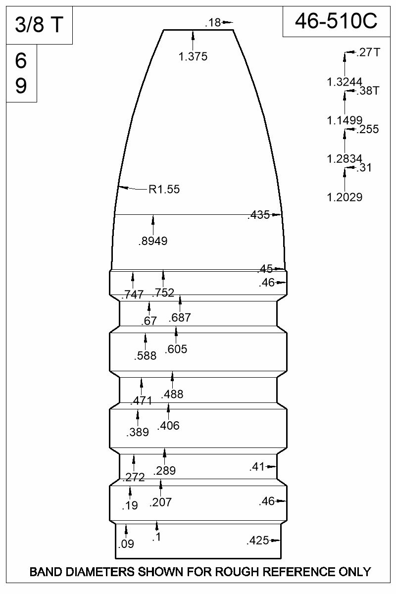 Dimensioned view of bullet 46-510C
