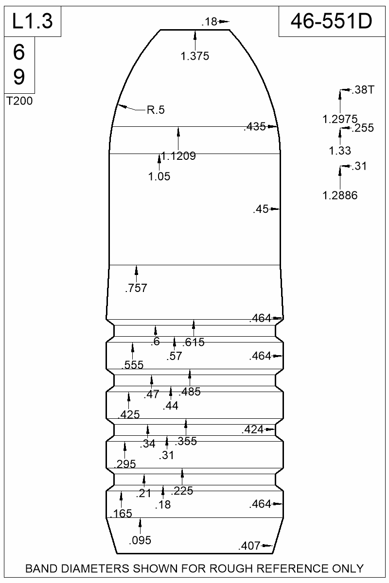 Dimensioned view of bullet 46-551D
