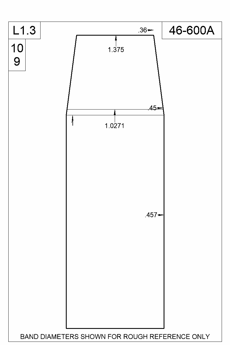 Accurate Molds catalog #46-600A Dimensioned view of bullet 46-600A