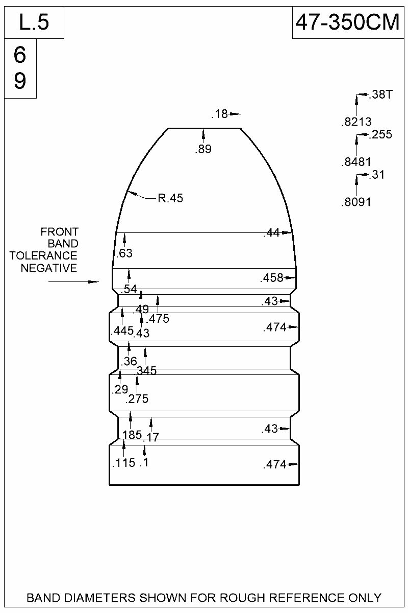 Dimensioned view of bullet 47-350CM