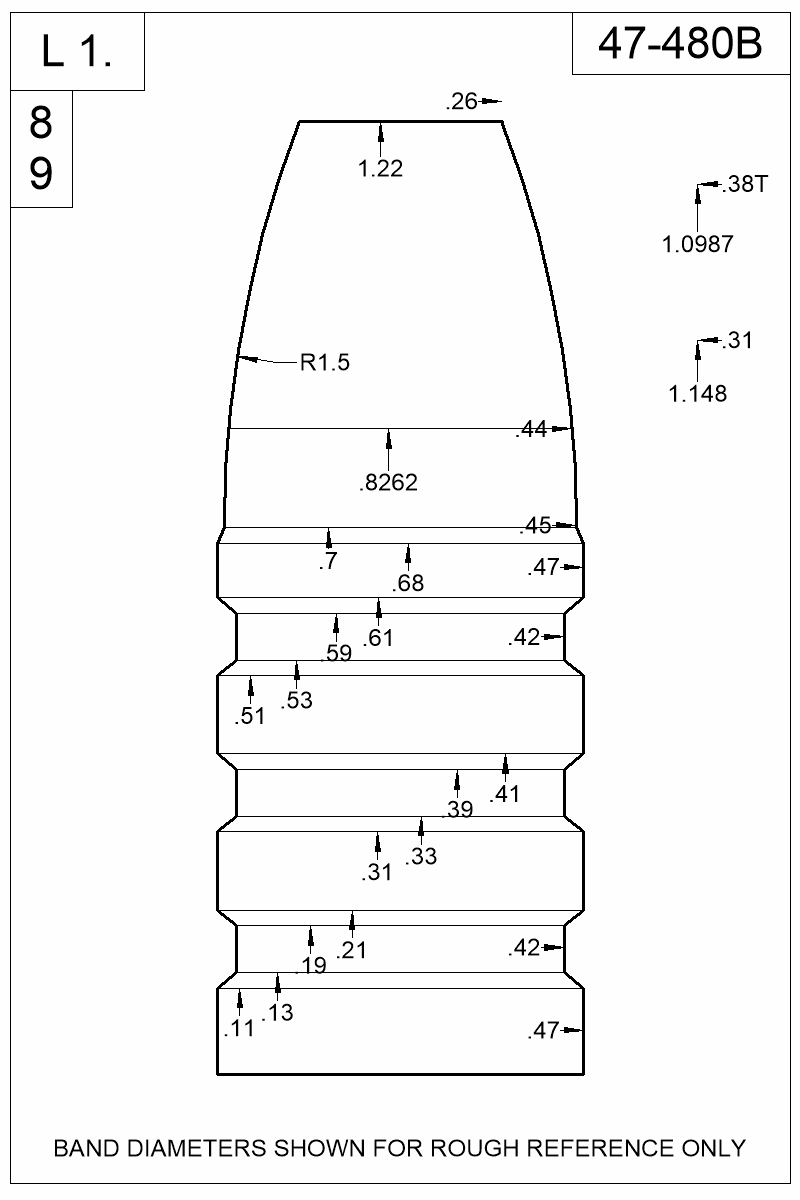 Dimensioned view of bullet 47-480B