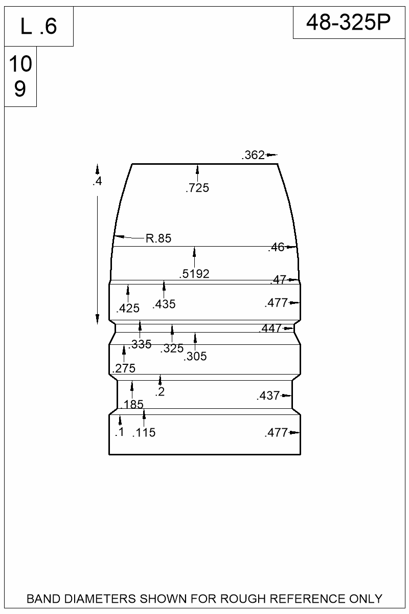Dimensioned view of bullet 48-325P