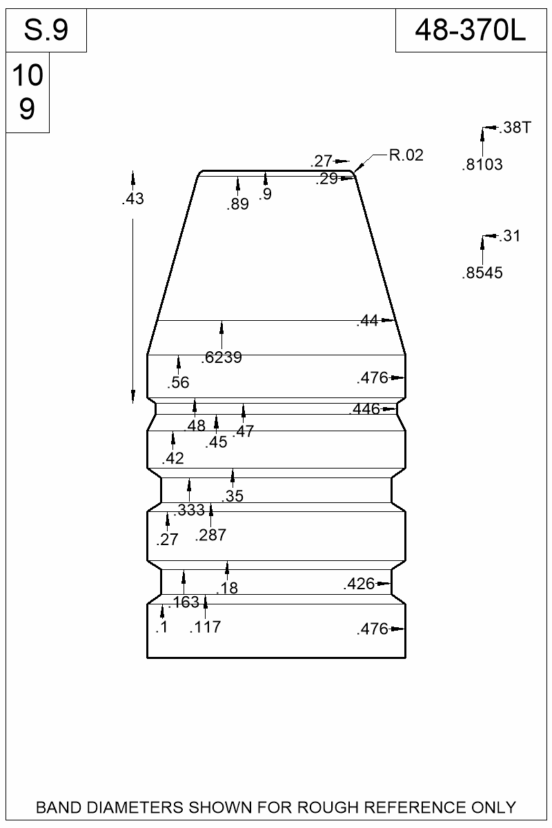 Dimensioned view of bullet 48-370L