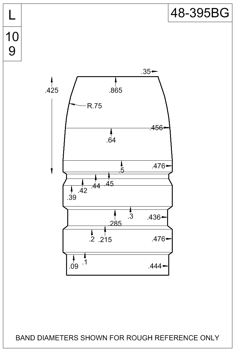 Dimensioned view of bullet 48-395BG